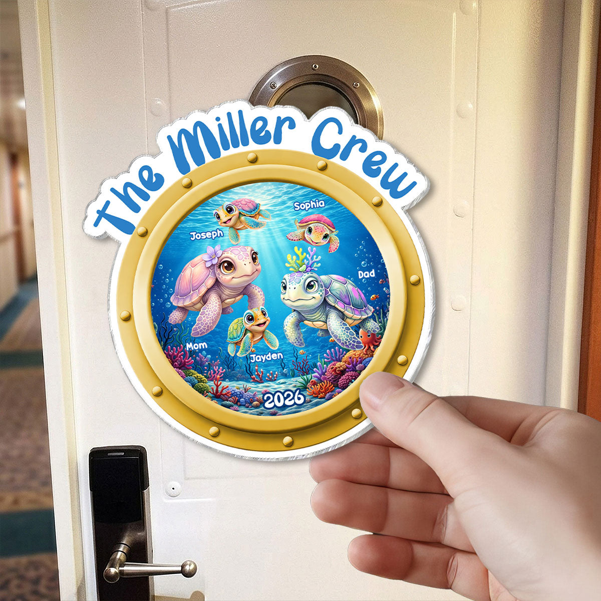 Family Cruise Crew Porthole Turtle Family - Personalized Cruise Ship Door Magnet - Cruise Trip Keepsake