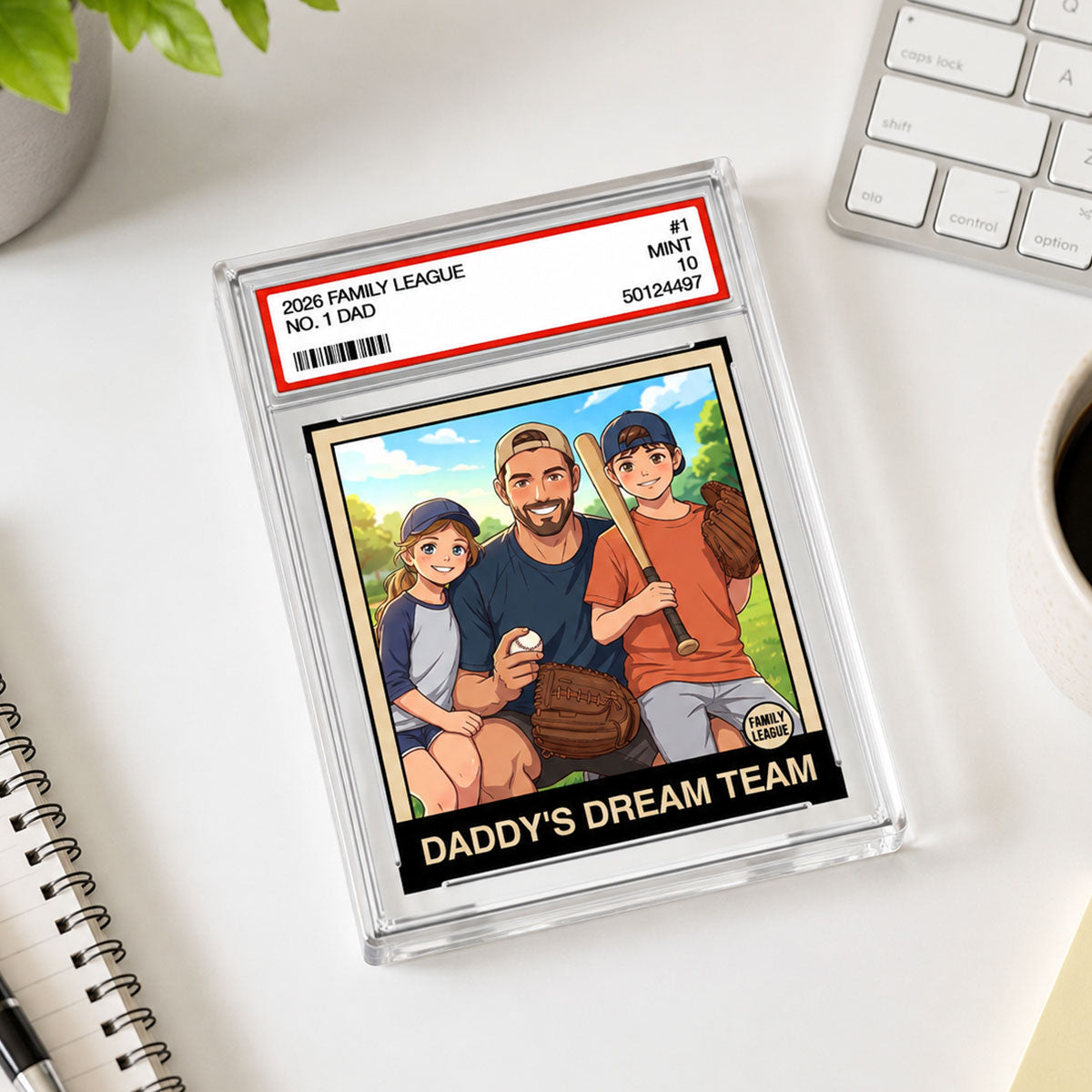 Copy of Cartoon Style Baseball Daddy's Dream Team Trading Card - Personalized Acrylic Block Plaque - Father's Day Gift For Baseball Dad, Husband