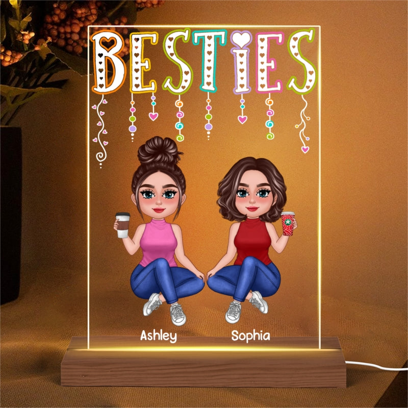 Besties Colorful Light Happy Doll Besties Personalized Rectangle Acrylic Plaque With LED Night Light