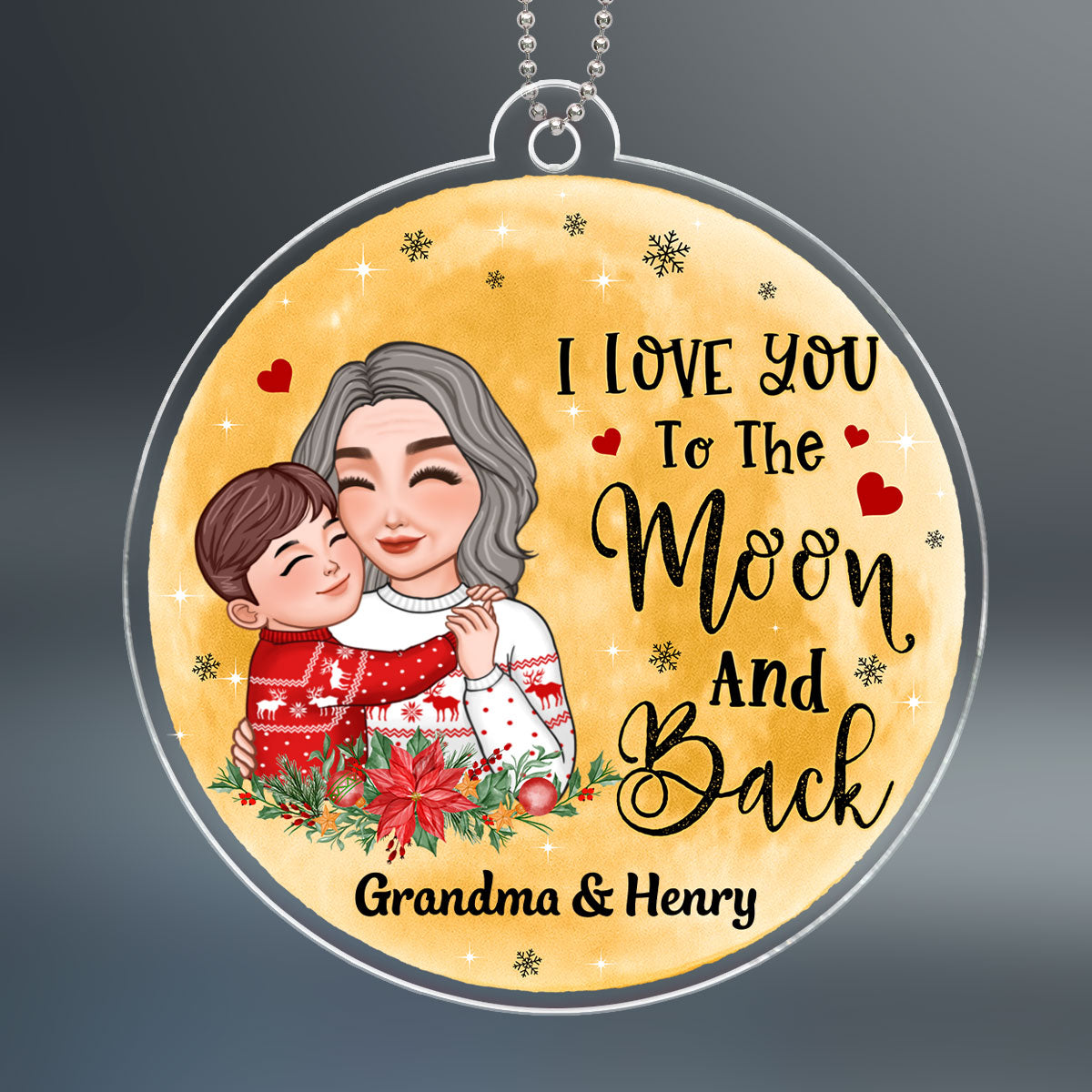Grandma Mom Love To The Moon And Back Big Moon Personalized Acrylic Ornament