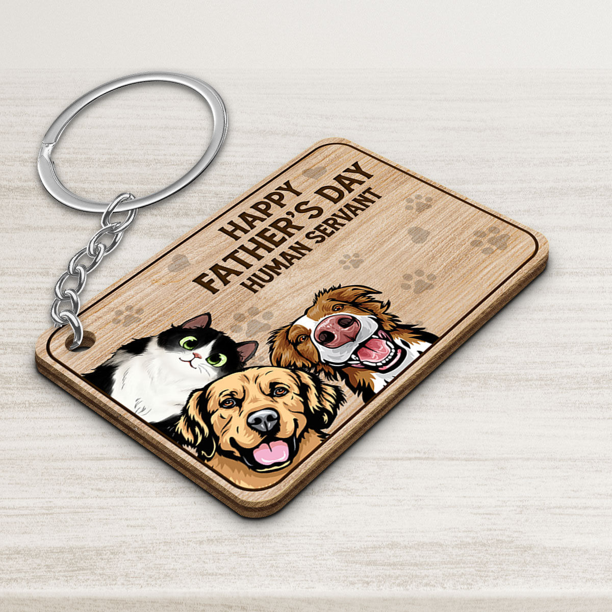 Happy Pawther‘s Day Dog Cat Dad Personalized Wooden Keychain