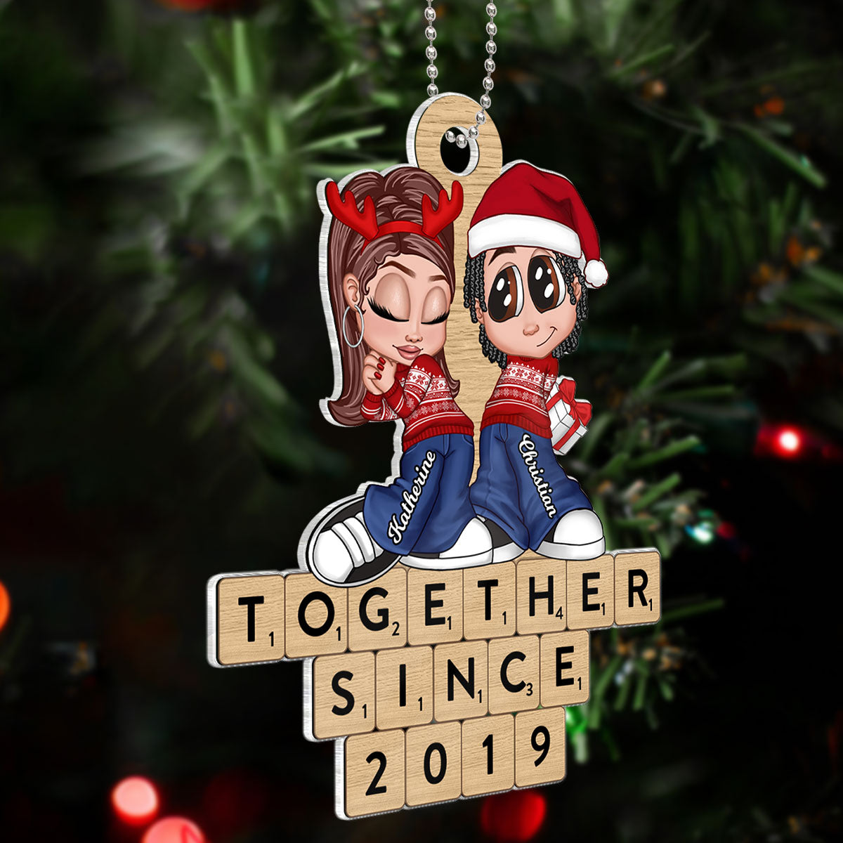Christmas Y2K Couple Words Puzzle Personalized Acrylic Ornament, Christmas Gift for Him for Her