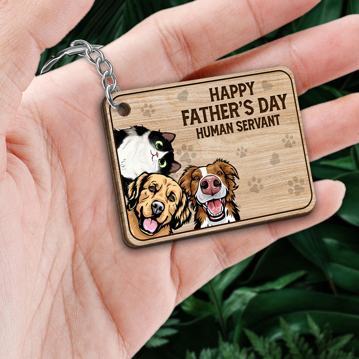 Happy Pawther‘s Day Dog Cat Dad Personalized Wooden Keychain