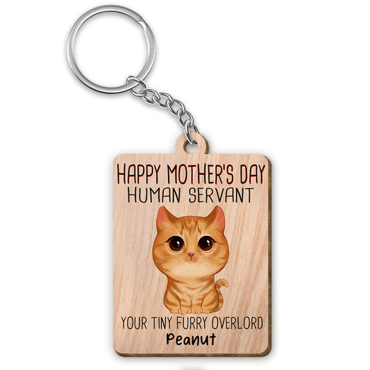 Watercolor Cute Cats Happy Mother‘s Day Cat Human Servant Personalized Wooden Keychain