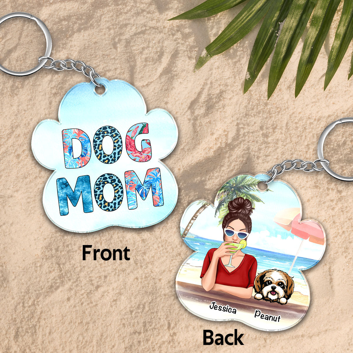 Dog Mom Summer Patterned Personalized Acrylic Keychain