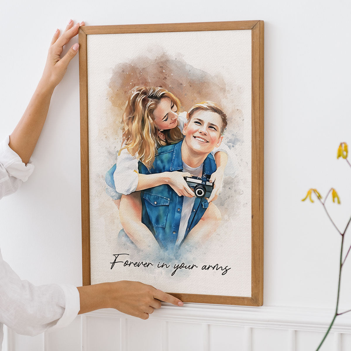 Watercolor Couple Portrait from Photo, Custom Wedding Anniversary Christmas Gift for Wife Husband Parents, Engagement Gift for Friend, Unique Wall Art
