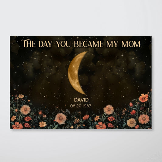 AMZ Vintage Flowers The Day You Become Mom Birth Moon Phase Personalized Wall Art, A Heartfelt Gift for Mom’s Birthday, Mother’s Day, or Just Because