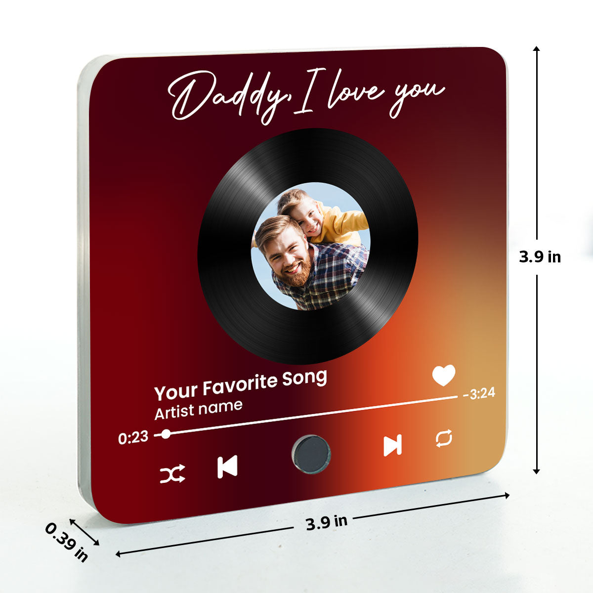 Daddy We Love You Upload Photo Custom Dad's Favorite Song Personalized Music Fridge Magnet