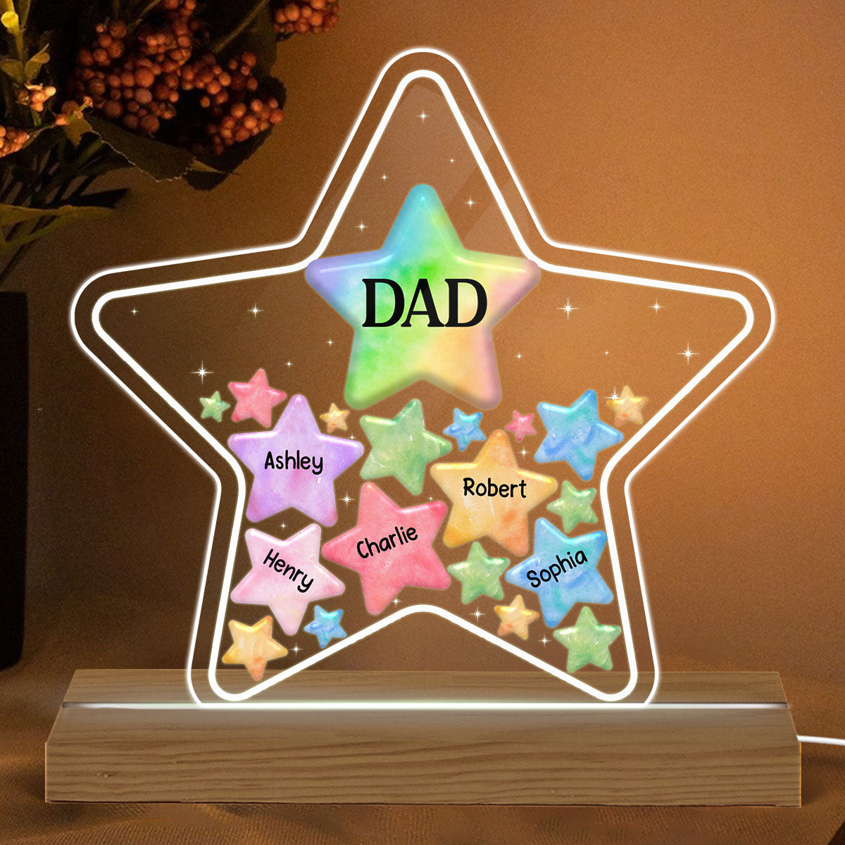Dad Grandpa Stars In Star Colorful Personalized Warm Acrylic Custom Shape LED Night Light