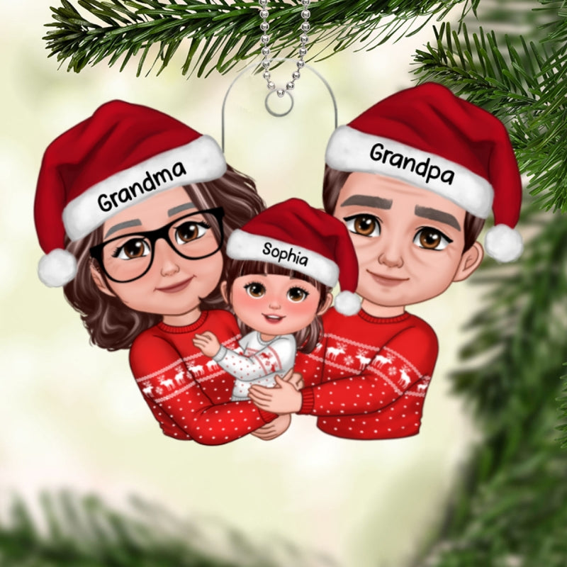 New Face Doll Grandma Grandpa Hugging Kid Christmas Gift For Granddaughter Grandson Personalized Acrylic Ornament