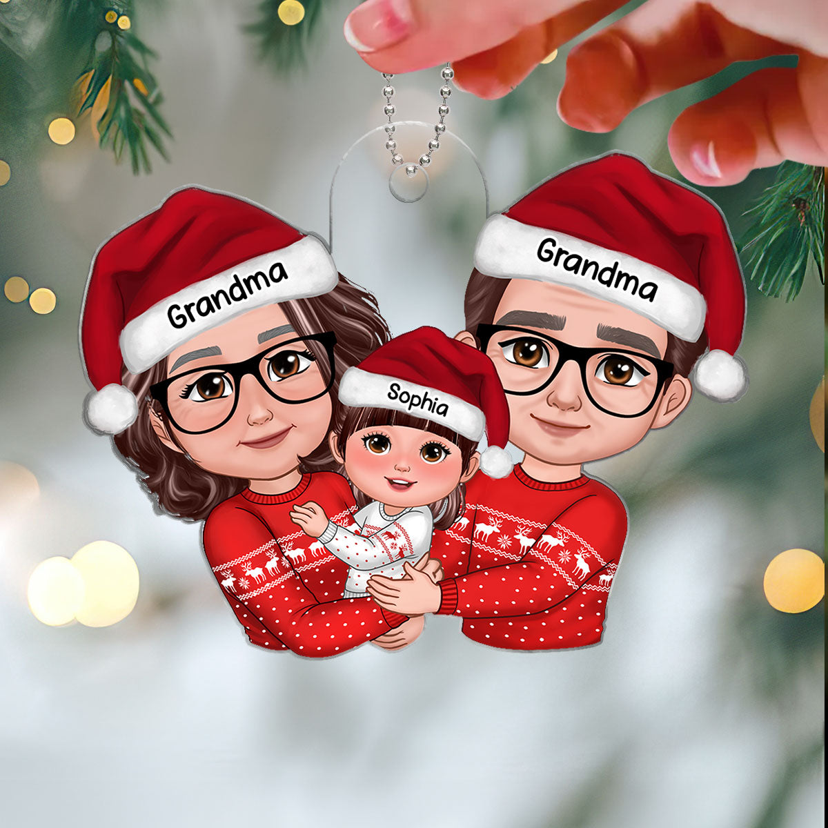 New Face Doll Grandma Grandpa Hugging Kid Christmas Gift For Granddaughter Grandson Personalized Acrylic Ornament