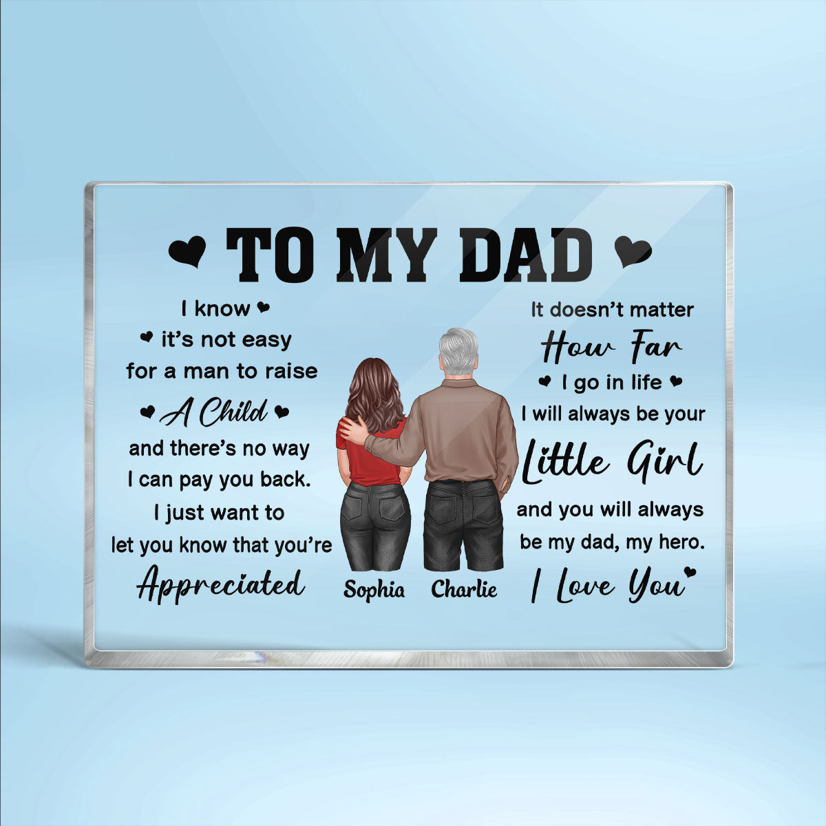 To My Dad From Daughter Son Back View Dad And Daughter Son Standing Personalized Horizontal Rectangle Acrylic Block