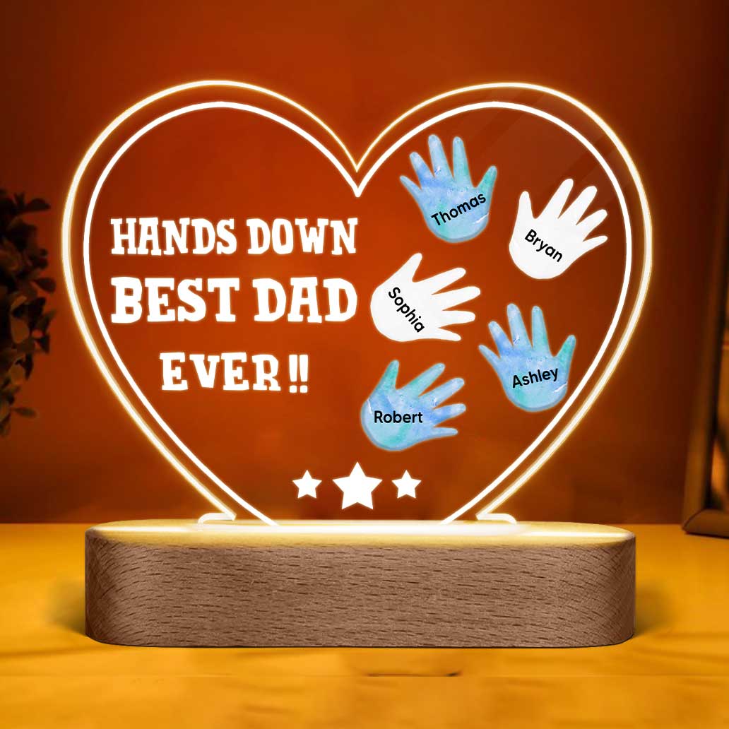 Hands Down Best Dad Grandpa Ever Personalized Heart Acrylic LED Night Light
