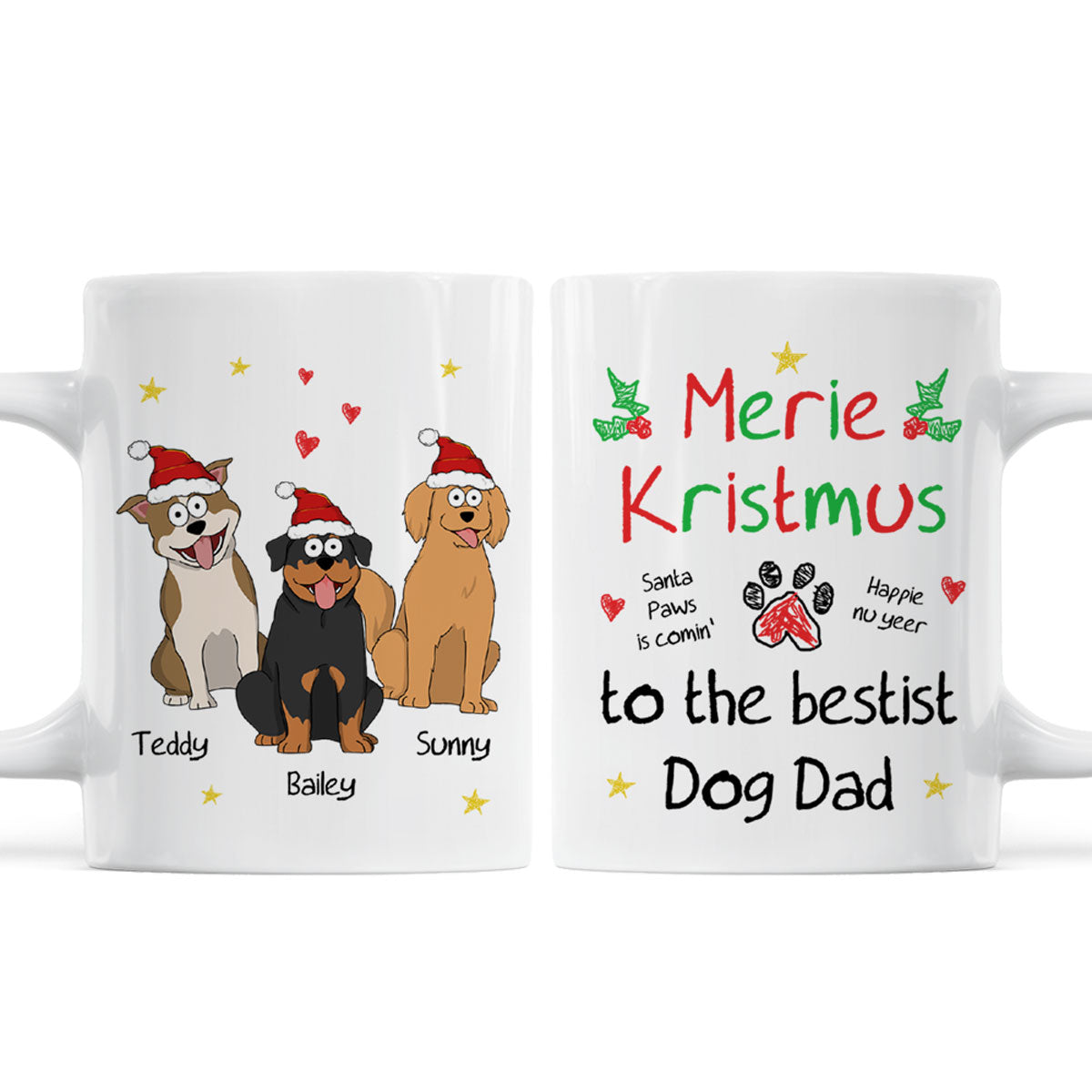 Merry Kristmus To The Bestist Dog Dad Dog Mom Funny Dog Cartoon Personalized Mug