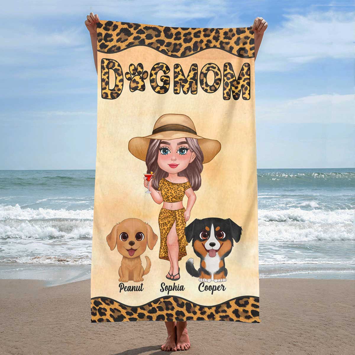 Leopard Doll Woman New Face With Watercolor Cute Dogs Summer Personalized Beach Towel