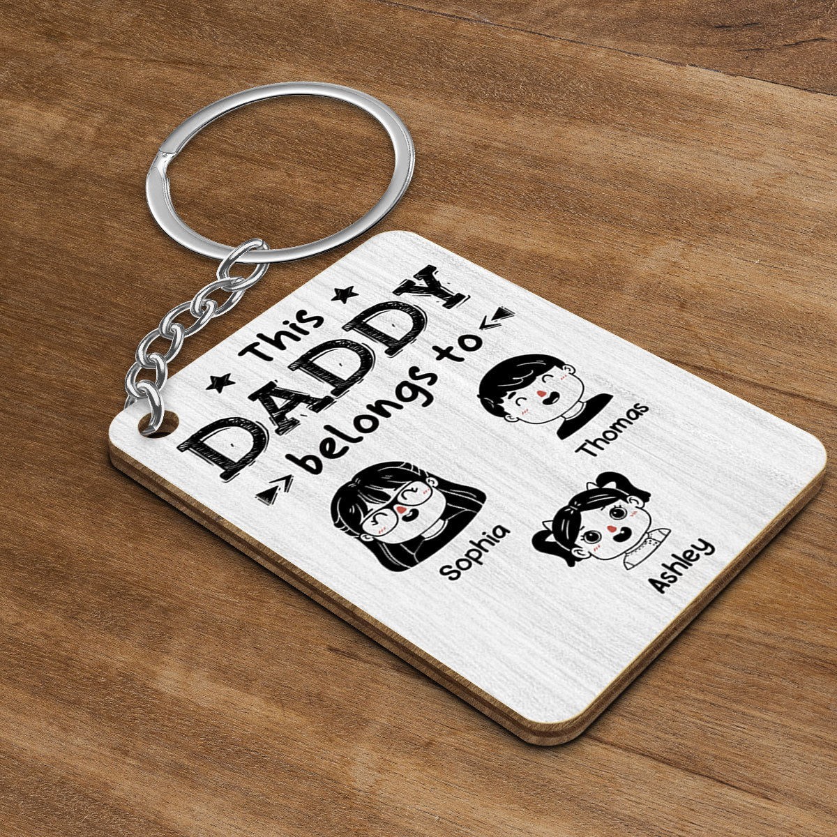 This Dad Grandpa Belongs To Kids Portrait Cartoon Personalized Wooden Keychain