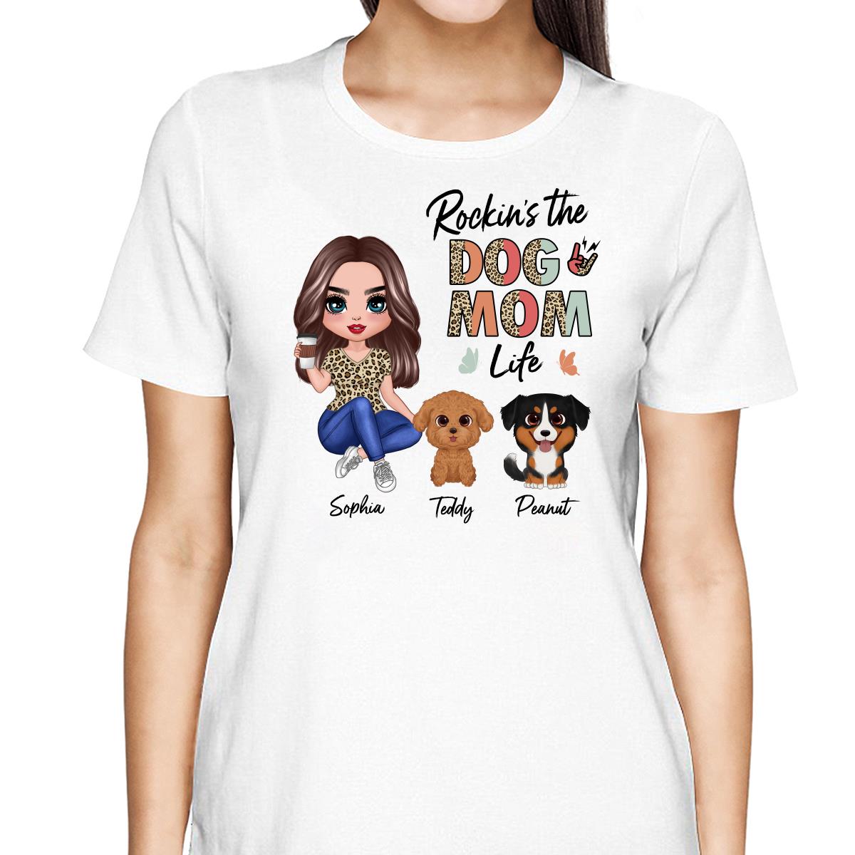 Rockin‘ Dog Mom Life Leopard Cute Watercolor Dog Personalized Shirt