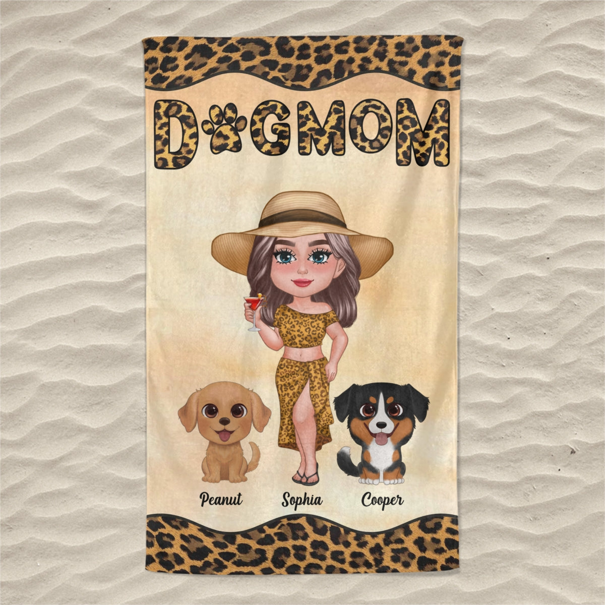 Leopard Doll Woman New Face With Watercolor Cute Dogs Summer Personalized Beach Towel