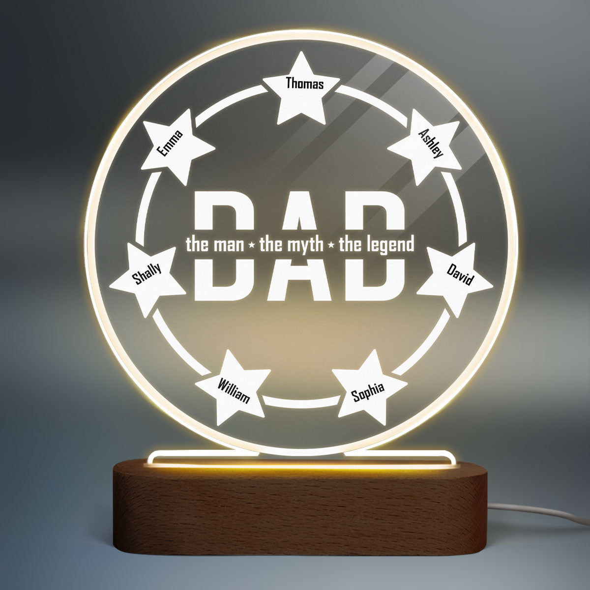 Dad Grandpa Man Myth Legend Personalized Circle Acrylic LED Night Light