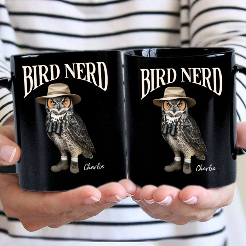 Copy of Bird Nerd Funny Bird Watcher, Bird Twitcher Gift for Bird Lover Personalized Black Mug