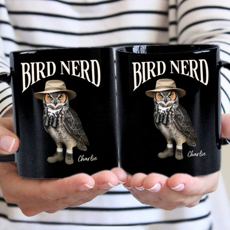 Copy of Bird Nerd Funny Bird Watcher, Bird Twitcher Gift for Bird Lover Personalized Black Mug