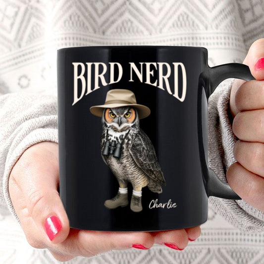 Copy of Bird Nerd Funny Bird Watcher, Bird Twitcher Gift for Bird Lover Personalized Black Mug