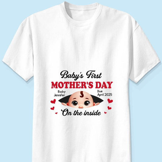 Copy of Baby First Mother's Day On The Inside Personalized Shirt, Custom Pregnancy Reveal Shirt, Mother's Day Gift For Expecting Moms