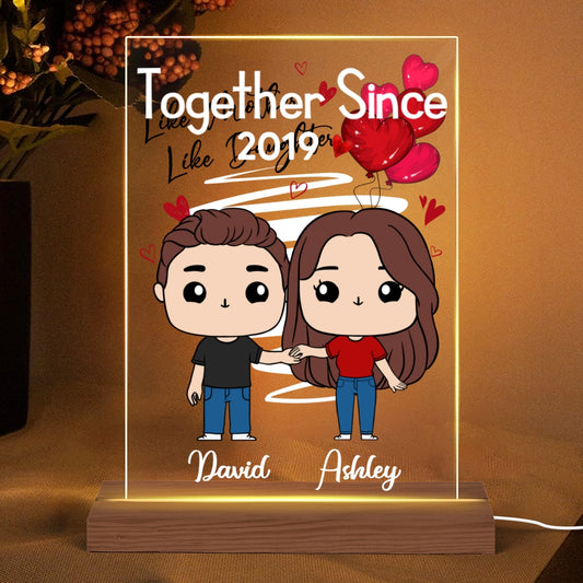 Cute Chibi Couple Together Gift For Him For Her Personalized Rectangle Acrylic Plaque LED Night Light