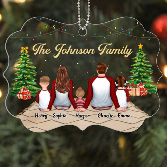 Pajamas Family Sitting In House Personalized Acrylic Ornament