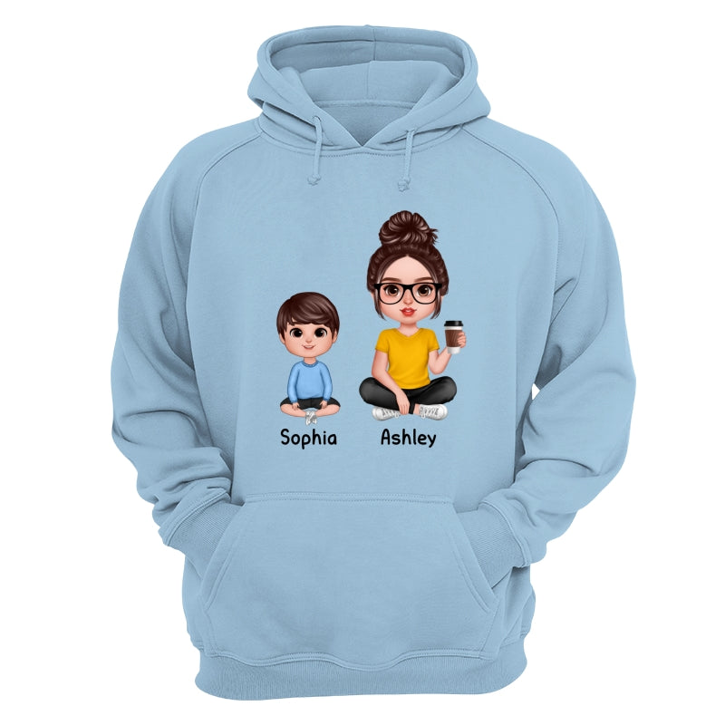 Realistic Grandma Mom And Kids Sitting Dad Grandpa And Kids Hands Outline Personalized Shirt