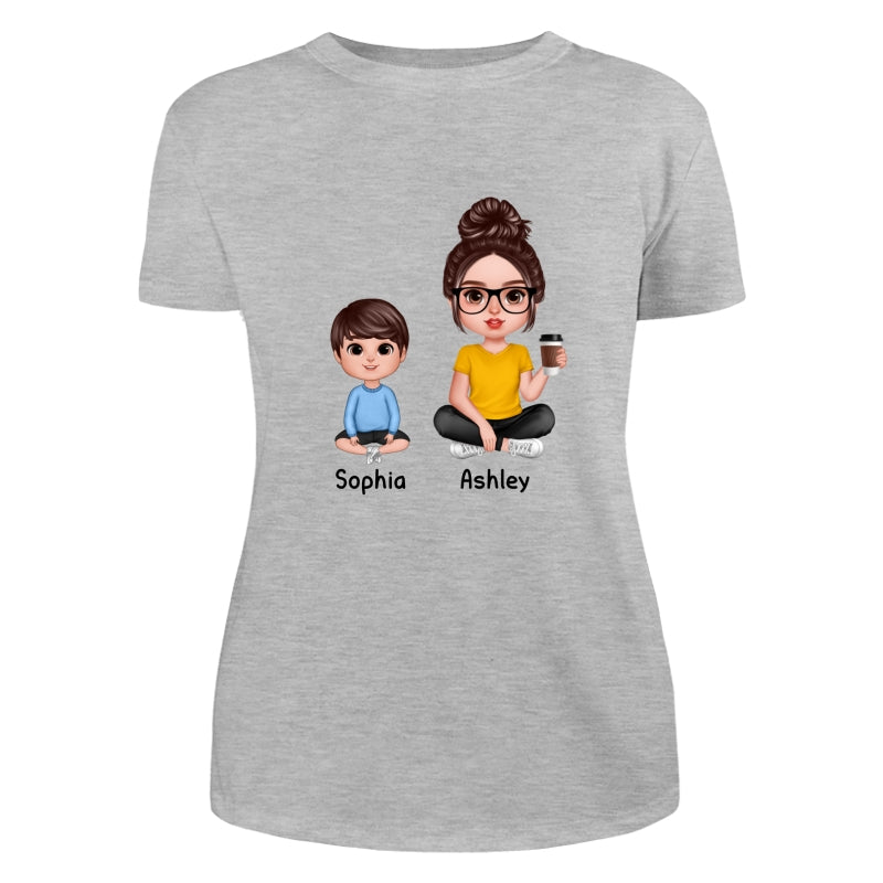 Realistic Grandma Mom And Kids Sitting Dad Grandpa And Kids Hands Outline Personalized Shirt