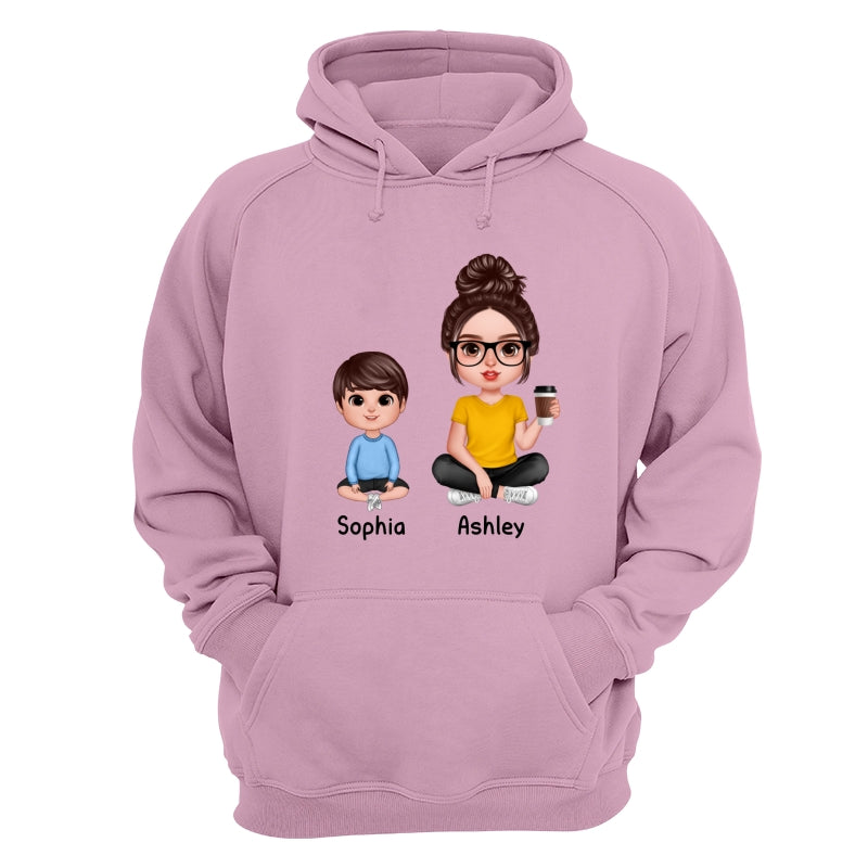 Realistic Grandma Mom And Kids Sitting Dad Grandpa And Kids Hands Outline Personalized Shirt