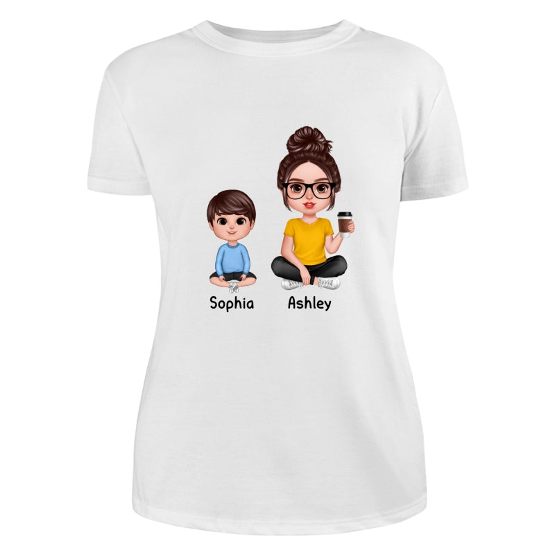 Realistic Grandma Mom And Kids Sitting Dad Grandpa And Kids Hands Outline Personalized Shirt