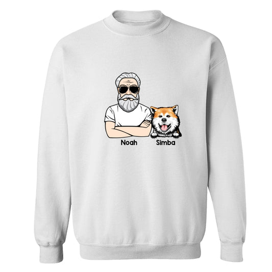 Man Crossed Arms With Peeking Dogs