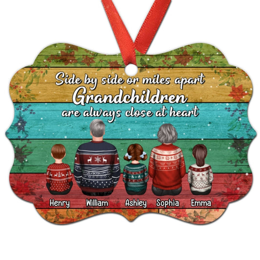 Side By Side Grandpa Grandma Grandkids Back View Colorful Palette Personalized Christmas Ornament