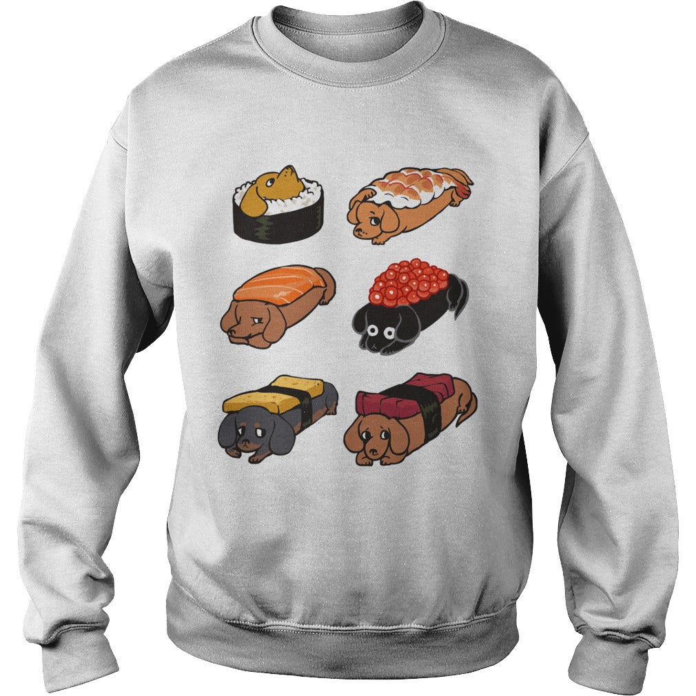 Funny Cute Sushi Daschunds Dachshund Doxie Wiener Sausage Dog Hoodie Pets Dogs Lovers