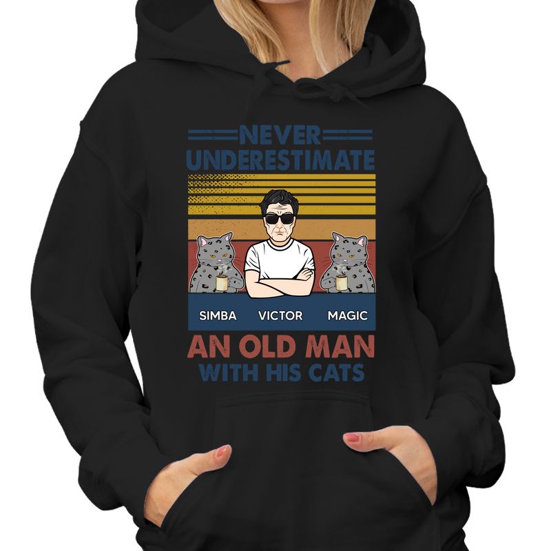 Never Underestimate An Old Man With His Cats Personalized Ash Shirt