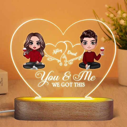 Doll Couple Sitting Gift For Him Gift For Her Personalized Acrylic Heart Plaque LED Lamp Night Light
