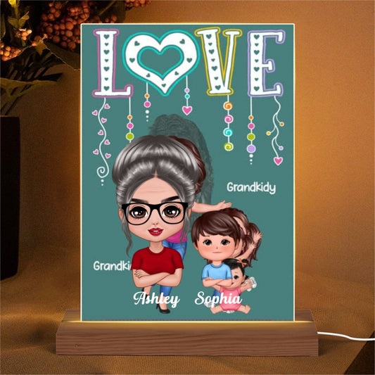 Doll Grandma Mom And Kids LOVE Personalized Rectangle Acrylic Plaque LED Night Light