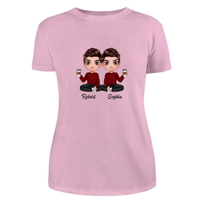 Doll Man Woman Sitting Dad Grandpa And Kids Hands Outline Personalized Shirt