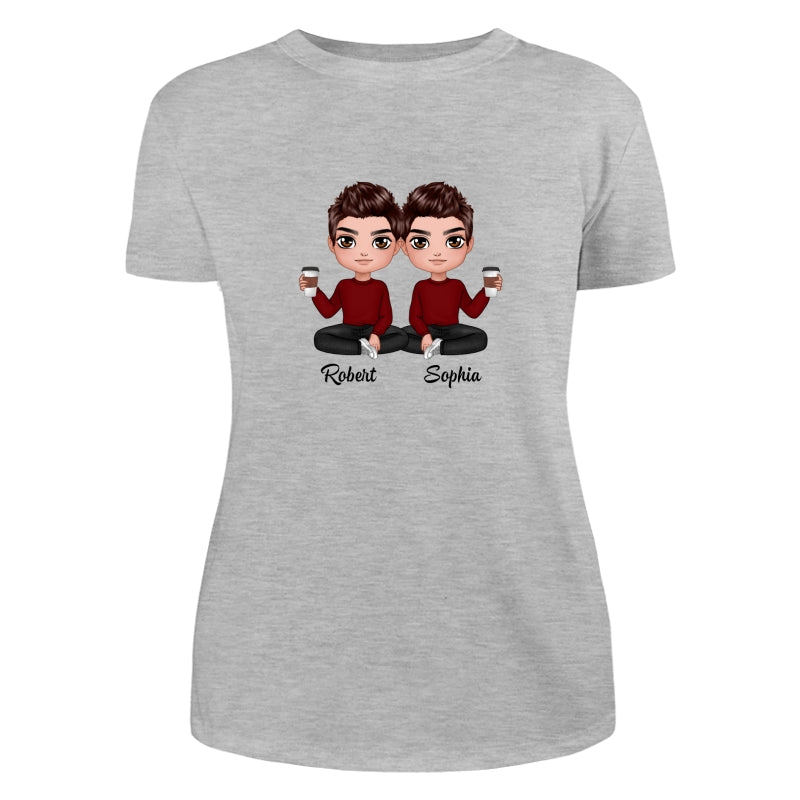 Doll Man Woman Sitting Dad Grandpa And Kids Hands Outline Personalized Shirt