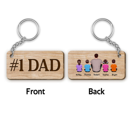Best Dad Ever Back View Man Kids Dog Cat Personalized Wooden Keychain