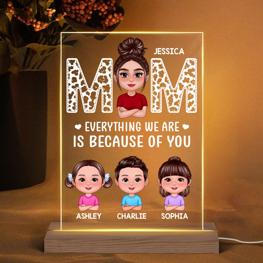 Pretty Doll Mom And Kids Leopard Personalized Rectangle Acrylic LED Night Light