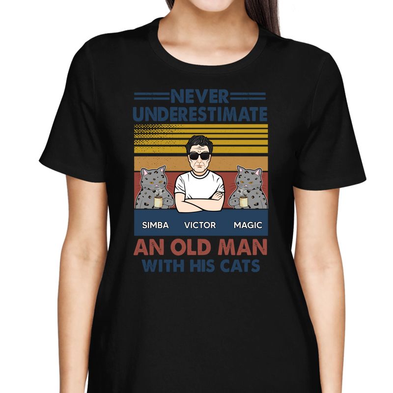 Never Underestimate An Old Man With His Cats Personalized Ash Shirt