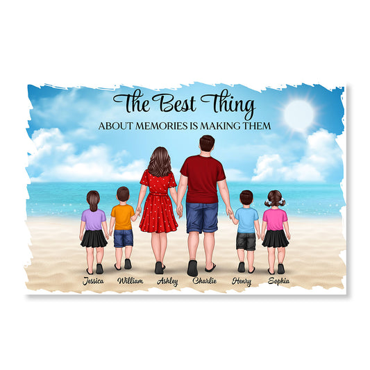 Family Walking On The Beach Back View Personalized Horizontal Poster