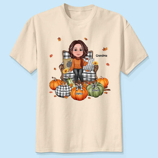 Grandma Sitting On Chair Pumpkins Personalized Shirt