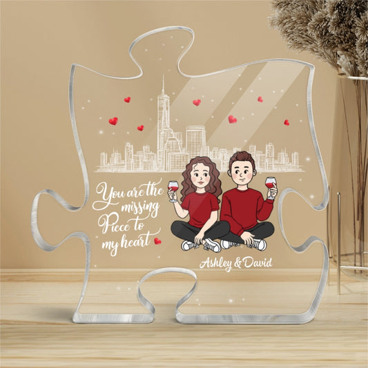 Copy of The Missing Piece To My Heart Cartoon Couple Personalized Puzzle Acrylic Plaque