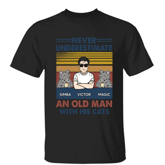 Never Underestimate An Old Man With His Cats Personalized Ash Shirt