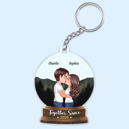 Couple Kissing Under Stars Sky Forest In Globe Personalized Acrylic Keychain