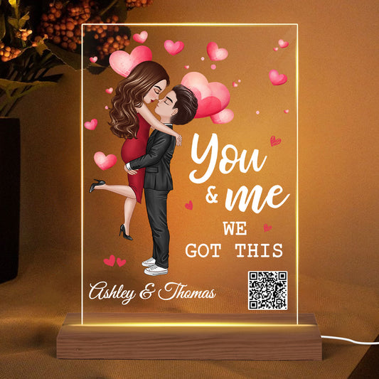 Couple Hugging Kissing Together Since Missing Piece Favorite Song Scannable QR Code Personalized Rectangle Acrylic Plaque WIth LED Night Light
